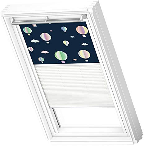 VELUX Original Dachfenster Duo Verdunkelungsrollo für SK06, Heißluftballons, mit weißer Führungsschiene