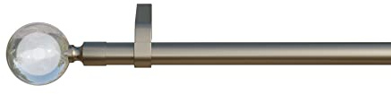tilldekor Gardinenstange auf Maß, Vorhangstange nach Maß Komplettset | Kugel Glasklar Chrom-matt, 140 cm, Ø 16 MM, beste Gleiteigenschaften, Stabile Metallausführung, stilvolle Endstücke