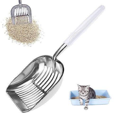 GmeDhc Pala para Arenero de Gatos, Metal Recogedor de Arena para Gatos, Duradero Cuchara de Arena para Gatos, Fuerte Agarre Tamizar Pala para Mascota Gatito Canino