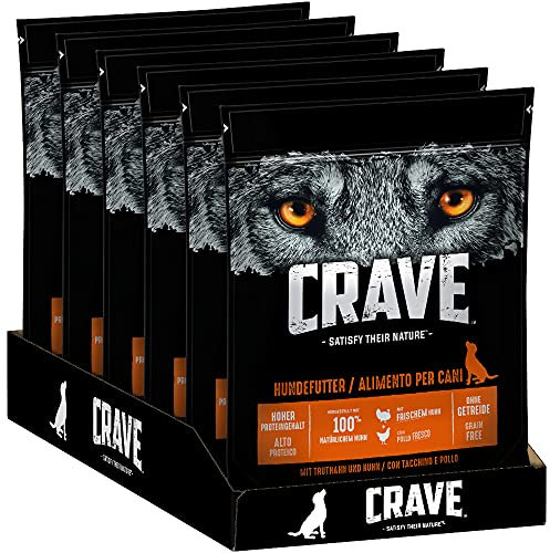 CRAVE Premium Trockenfutter mit Truthahn & Huhn für Hunde – Getreidefreies Adult Hundefutter mit hohem Proteingehalt – 6 x 1 kg