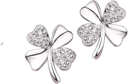 Femmes Argent Boucles D'Oreilles, Chanceux Trèfle À Quatre Feuilles Couleur Argent Bijoux Boucle D'Oreille Zircon