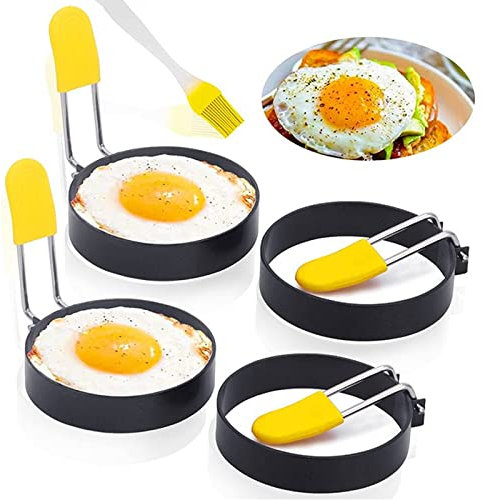 WSGFPO Moule À Oeufs Frits Oeuf Au Plat De Cercle Rond Oeuf Frit Moules Anneaux À Oeufs Ronds Shaper Moule À Anneau D'oeuf En Acier Inoxydable Oeuf Au Plat Moule Pour Muffins Aux Œufs(4 Pièces)