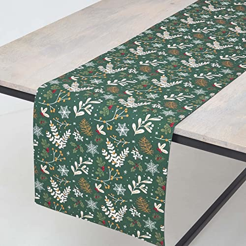 HOMESCAPES Weihnachts-Tischläufer Weihnachtswald 35x180 cm, Tischläufer grün aus 100% Baumwolle, Läufer für Esstisch mit Weihnachts-Motiv, waschbar & pflegeleicht