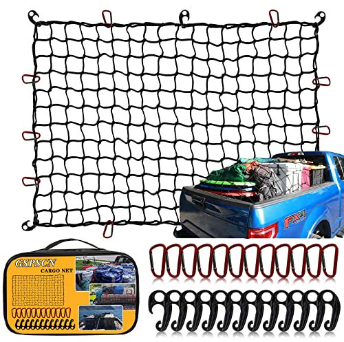 GSPSCN Car Cargo Net 120cm x 180cm Stretches to 360cm x 540cm Max for Truck Pickup Bed, Trailer,Boat,RV,SUV Roof Rack Travel Luggage Carrier Elasticity Net,10cm x 10cm Mesh Heavy Duty Bungee Net