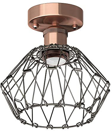 ledscom.de Vintage E27 Deckenleuchte RETRA, bronze, mit faltbarem Käfig-Schirm, chrom-schwarz