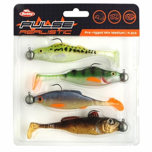 Berkley Pulse Realistische Mischung, Auswahl von 4 vorgerigten, weichen Ködern, ideal zum Fangen von Hecht, Barsch und Zander, ausgewählt von BERKLEY Pro-Anglern, tolles Geschenk für Köderangler