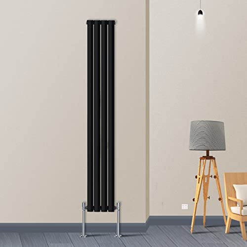 Warmehaus Vertical Column Designer Radiator Oval Panel Single Black 1600x236mm - Modern Central Heating Space Saving Radiators - Perfect for Bathrooms, Kitchen, Hallway, Living Room