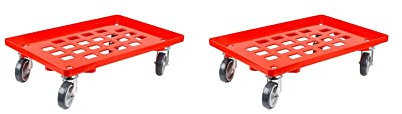 SparSet 2x Transportroller für Euroboxen 60x40cm mit Gummiräder rot | Gitter/Rasterdeck | 4 Lenkrollen | Traglast 300kg | Kistenroller Logistikroller Rollwagen Profi-Fahrgestell