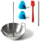 Rimcrow VSK23 Skewer Set, 2 Stainless Steel Skewers (9'' & 12''), Silicone Basting Brush, Oven Mitts, Vertical Skewer Stand with Deep Bowl for Grill or Smoker, 6 Pieces