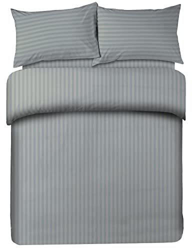 AAHO IT'S ALL ABOUT HOME Striped Duvet Cover Set with Matching Pillowcases, Premium Hotel Quality Bedding Linen, Polycotton Fabric, Easy Care, Machine Washable (Light Grey, Super King)