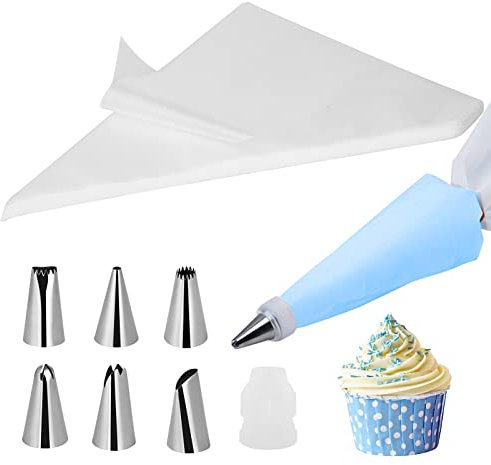 Bigqin 100 Piezas Manga Desechable Pastelera con 6 Reutilizable Boquillas para Duya, Mangas Usalas Tartas para Decorar Pasteles Repostería Galletas CupCake CakePop, 35 * 23cm