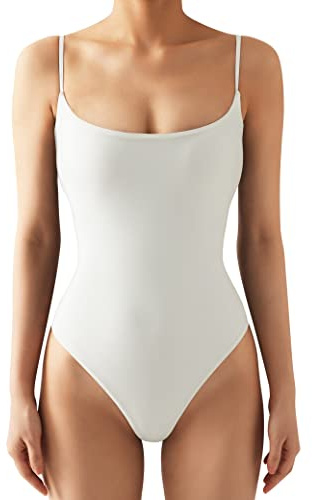 SUUKSESS Women Sexy Square Neck Thong Bodysuit Backless Cami Bodysuit Top