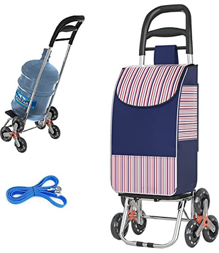 Einkaufstrolley klappbar, Einkaufswagen mit Abnehmbarer Einkaufstasche, Einkaufsroller bis zu 35kg belastbar, Shopping Trolley rollbar, einkaufstrolley treppensteiger (Blue)