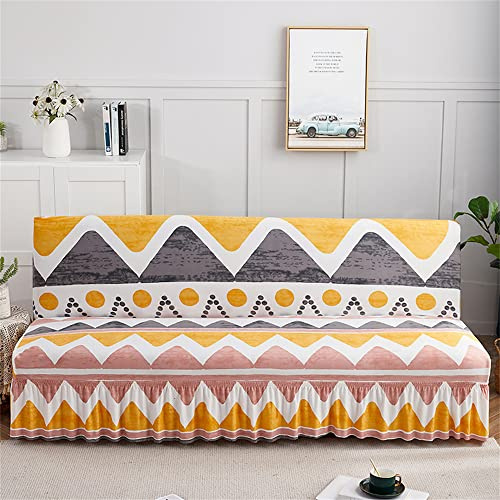 Hiseng Housse De Canapé Clic Clac avec Jupe sans Bras 3/2 Places Couverture De Canapé Lit Extensible Élasthann Protecteur pour Canapé (150-190cm,Style Ethnique)