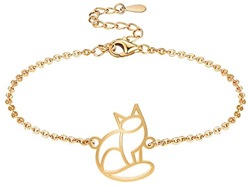Fauna Bracelet Animal Chat Couleur Or ou Argent avec Chaîne ou Cordon Noir pour Femme, Homme ou Enfant, Résistant et Ajustable Fabriqué en France