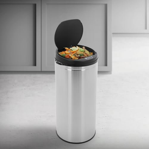 ML-Design Poubelle Automatique á Capteur 30L, Inox, Argentée, Ronde, Ouverture/Fermeture Automatique, Poubelle sans Contact, Capteur de Mouvement, Affichage LED, Anneau de Serrage, pour Cuisine/Bureau