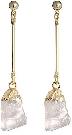Ohrringe Hängend,Weiße Kristall Tropfenohrringe Mit Langem Stab Rohstein Anhänger Baumelnde Hakenohrringe Edelstein Ohrringe Kristall Eleganter Chakra Schmuck Geschenk für Mädchen Mutter