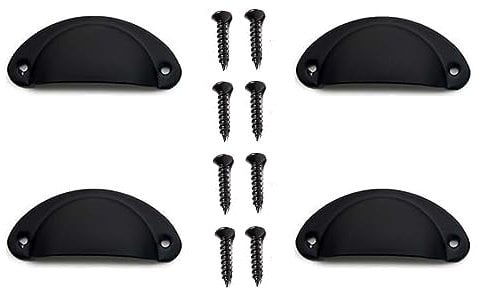 Yesmin 4 Pcs Half Moon Shaped Shell Handles,Kitchen Cabinet Drawers,Suitable for Cabinets,Drawers,Dressing Tables,Etc-Black