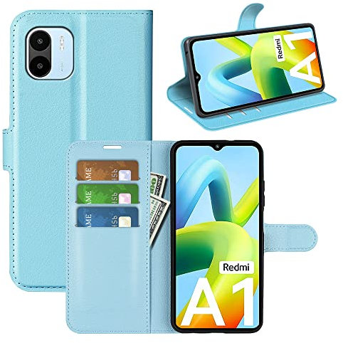 BOCTECH Funda para Xiaomi Redmi A1 / Redmi A2, Carcasa con Tapa Flip Case Libro de Cuero PU Piel y Silicona Suave Cartera Cover Antigolpes con Cierre Magnético, Ranura para Tarjeta y Soporte, Azul