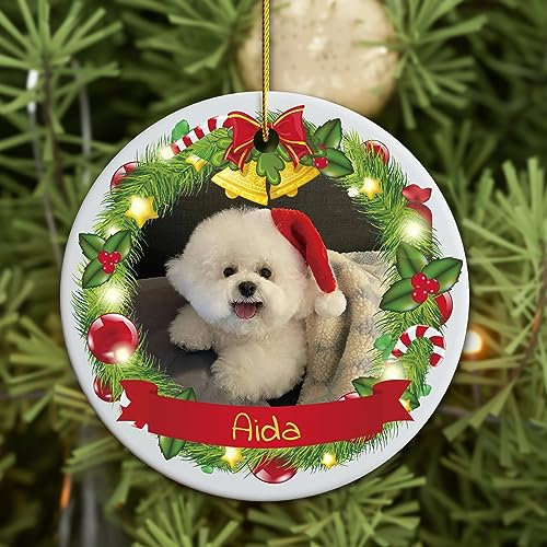 Personalisierter Hunde-Weihnachtsschmuck 2023 – Porzellan Weihnachtsbaumschmuck Personalisierte Weihnachtskugeln mit Foto Christbaumkugel - erstes Weihnachtsfest des Hundes, Dekorationen