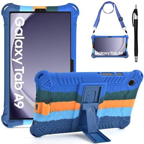 KATUMO Funda para Samsung Galaxy Tab A9 8,7-Pulgadas (SM-X110/ X115/ X117),Silicona a Prueba Funda Niños para Galaxy Tableta A9 8,7- Pulgadas Cover,con Cinturón de Hombro y Pluma Táctil