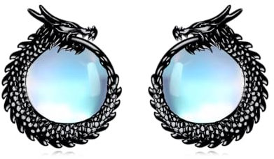 POPLYKE Drachen Ohrringe für Frauen Sterling Silber Mondstein Tier Ohrringe Schwarz Schmuck Geschenk für Mädchen (schwarz)