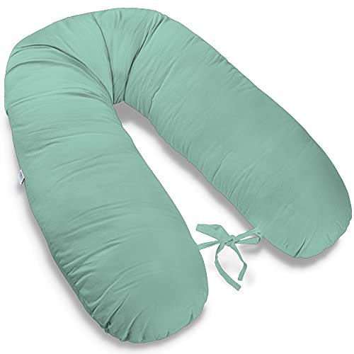 170cm Groß XXL Stillkissen Schwangerschaftskissen Lagerungskissen Seitenschläferkissen mit abnehmbarem Bezug ekmTRADE (26 – Minze, Kissen + Bezug)