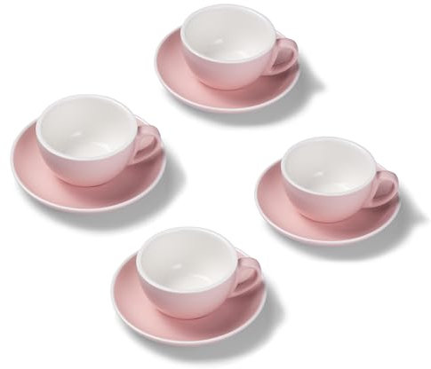 Terra Home 4er Cappuccino-Tassen Set - Rosa, 200 ml, Matt, Porzellan, Dickwandig, Spülmaschinenfest, italienisches Design - Kaffee-Tassen Set mit Untertassen