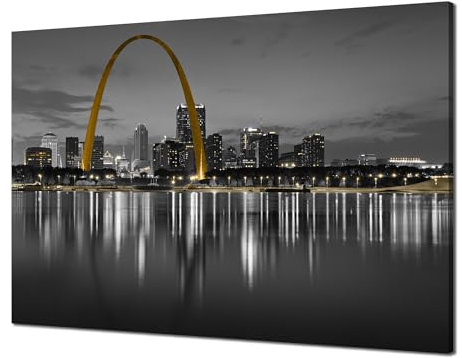 St. Louis Wanddekoration, St. Louis Skyline, Wandkunst, Schwarz-Weiß-Bilder, Missouri, Leinwanddruck, St. Louis-Bogen, Poster, Stadtbild, Gemälde, Rahmen, Zuhause, Wohnzimmer, Schlafzimmer, Dekoration