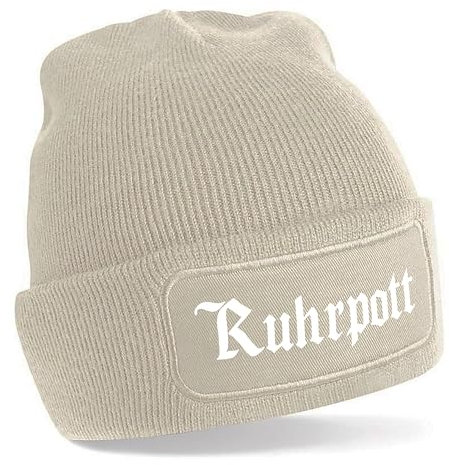 Herzbotschaft Beanie Strickmütze mit Spruch | Ruhrpott | Creme | Unisex SoftTouch angenehm weiche und warme Wintermütze | OneSize Einheitsgröße für Erwachsene