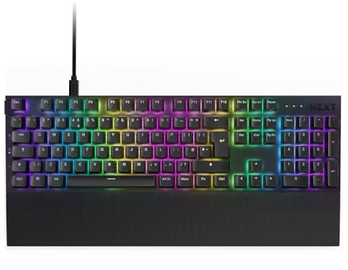 NZXT Function 2-2024 Full-Size Optical Gaming Keyboard | Illuminated RGB | 8K Polling Rate | Linear Optical Switches | Adjustable Actuation | Hot Swappable | Wrist Rest | Black UK (QWERTY)