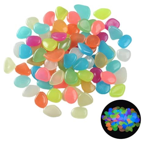 300 Pièces Lumineuses, Galets Brillants Décoratifs Galets Lumineux Cailloux Artificiels Multicolore Galets Pierres pour Extérieur Jardin Aquarium Pierres Galets Lumineux Brillent Dans Noir(Couleur)