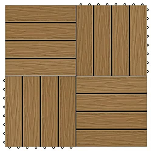Rantry 11 Stück Terrassenfliesen Tief Geprägt WPC 30x30cm 1qm Teak Farbe Garten Terrassenfliesen Terrasse Whirlpool Deck Fliesen Outdoor Drainage Deck Bodenbelag Ineinandergreifende Bodenbelag