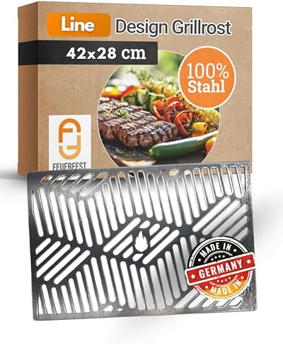 Feuerfest 123 Design Grillrost Line I 42x28 cm I Hochwertiges Grillgitter aus Stahl I Massiver Kohlerost mit 4mm Stärke I Gitterrost für Grillkamin, Gas- & Kohlegrill I Grill-Rost aus Handarbeit