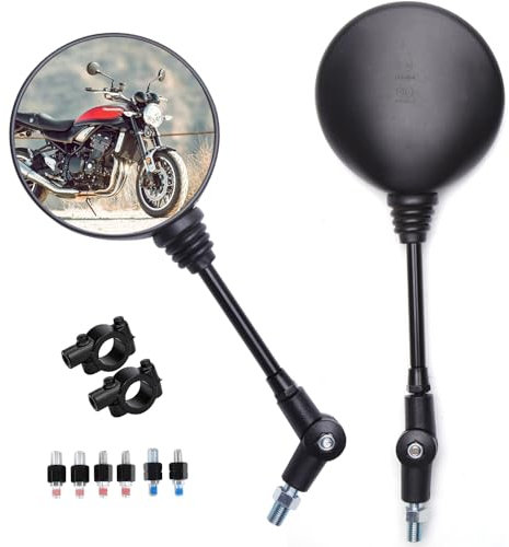 Universal Motorrad Rückspiegel Spiegel E-Geprüft M8 M10, 7/8‘’ Motorradspiegel Lenkerendenspiegel mit 2x 22mm Montagehalterungen Kompatibel mit Scooter E-Bike ATV Moped Quad Roller