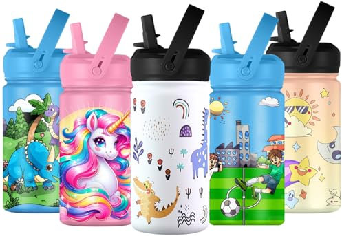 KELP Botella de Agua Niños, Botella de Agua de Acero Inoxidable Para Niños, Botella Térmica Para Niños, Apta Para Colegio, A Prueba de Fugas, Botella de Agua Acero Inoxidable Infantil (Cocodrilo)