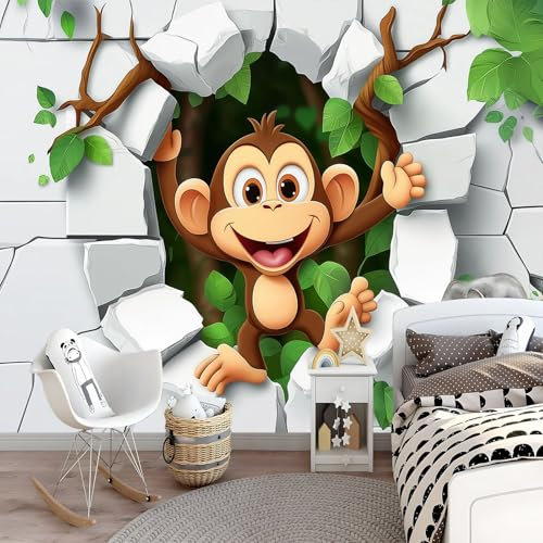 Fototapete 3D-Wandzerstörender Affe Vlies Tapete Kinderzimmer - Tapete Moderne Wanddeko 150 x 105 cm Wald Wandtapete für Mädchen Junge Teenager