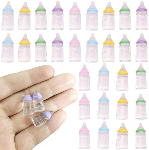 30pcs Mini Babyflaschen, Babypuppenflaschen farbenfrohe Plastik-Mini-Babyflaschen, leichte kompakt