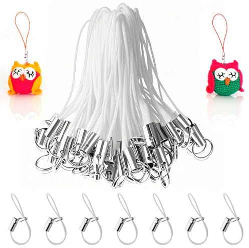 OQKAHIV 50 Pièces Blanc Téléphone Chaîne, Sangle Cordon Téléphone Portable Simple, Boucles Charme Téléphone Portable avec Mousqueton, Sangle Téléphone Portable Cordon pour Pendentifs Porte-clés