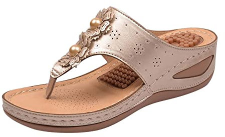 RLEHJN Wedge Flip Flops Women UK Clearance Orthopedic Sandals Non-Slip Beach Shoes Toe Post Slippers Open Toe Wide Fit Walking Sandals Ladies Summer Shoes for Indoor and Outdoor Size 3-8