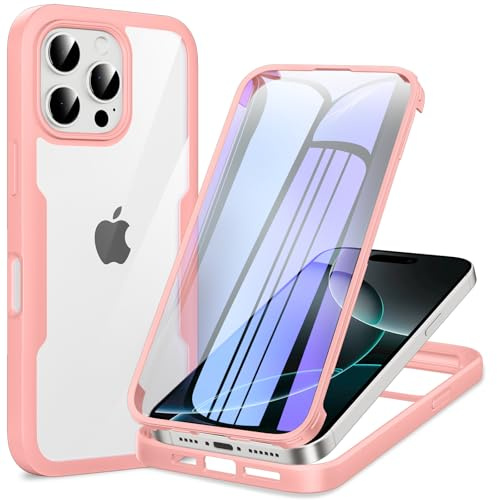 Phoona 360 degrés Coque pour iPhone 16 Pro Max avec Transparent Protection d'écran, Silicone Antichoc écran Coque, Anti-Rayures Intégrale Étui Housse pour iPhone 16 Pro Max, Rose