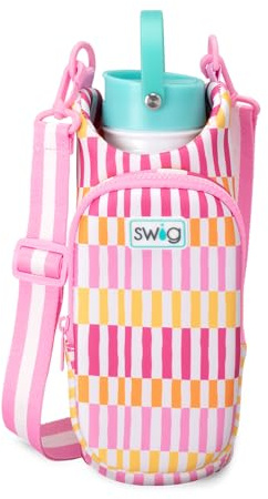 Swig Life Water Bottle Sling Bag, Water Bottle Holder with Adjustable Strap, Bottles Carrier Bag with Zippered Phone Pocket, Holds 36oz Bottles, Bottle Accessories (Sherbet Stripe)