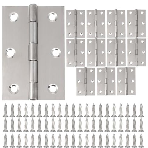 Türscharniere, klappbare Stoßscharniere, 304 Edelstahl, Türscharniere für Holz, Wohnmöbel, Hardware, Scharnier mit Schrauben, für Fenster, Schränke, Holzkisten (12 Stück, 75 x 50)