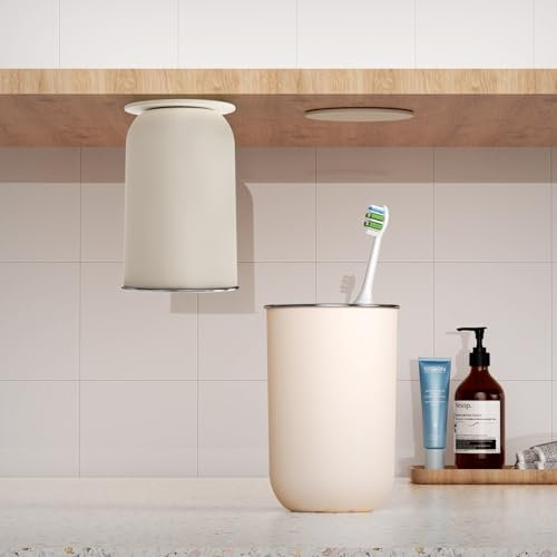 MENGCOOL 350ml Zahnputzbecher, Magnetischer Mundspülbecher, Zahnputzbecher aus Edelstahl 304, Schlichter Stil, Multifunktional (Cremeweiß)