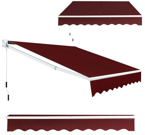 GOPLUS Toldo Retráctil Exterior Impermeable (Rojo Vino, 245 x 200 cm) | Toldo Enrollable con Manivela, Ángulo Ajustable 40-100° y Brazo Articulado para Terraza Puerta Balcón Jardín Tienda