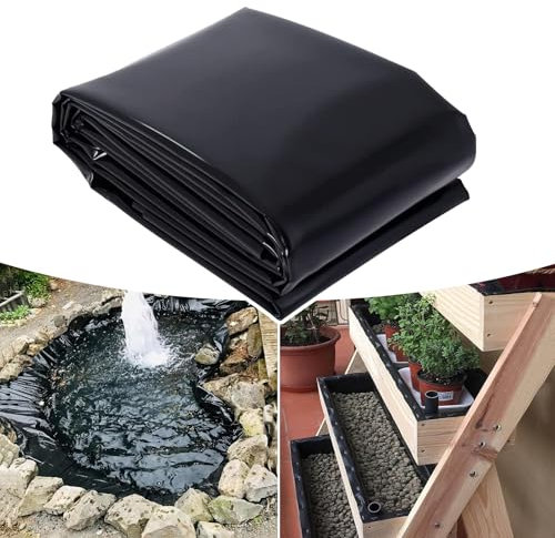 Pounjsd teichfolie 2mm, Garten Folie, dachfolie wasserdicht uv beständig, flüssige teichfolie, HDPE Gummi Teichfolie Schutzunterlage, PVC Folie schwarz robuste Membran für Bachläufe 7 mx 20,5 m
