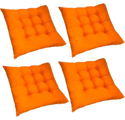 Mozzeilee Stuhlkissen-Set, 2/4/6/8 Stück, 40 x 40 cm, Korbgeflecht, Esszimmerstühle, Sitzmatte mit rutschfesten Riemen, für Balkon, Garten, Rattanstuhl, Terrasse, Sessel, Schlafzimmer, Boden (Orange