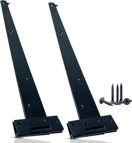 ZAVIA Garden Gate Hinges for Wooden Shed - 16 Inch 2Pcs Weather & Rustproof Powder Coating Metal Tee Strap Black Door Hinges for Garden Shed, Window, Fence, and Barn Gates