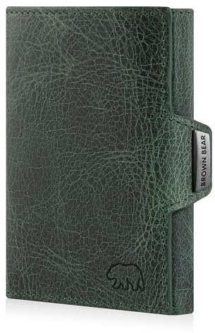 BROWN BEAR Leder Geldbörse klein mit Münzfach & RFID-Schutz Olive Bruce GN | Echtleder Vintage Grün Slim Wallet Design für Herren & Damen