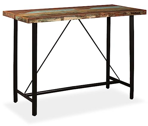 QUAHEAS Bartisch Altholz Massiv 150x70x107 cm, Recyceltes Holz Stehtisch für Küche Esszimmer, Moderner Industrie Stil, Robuster Hochtisch für Essbereich.
